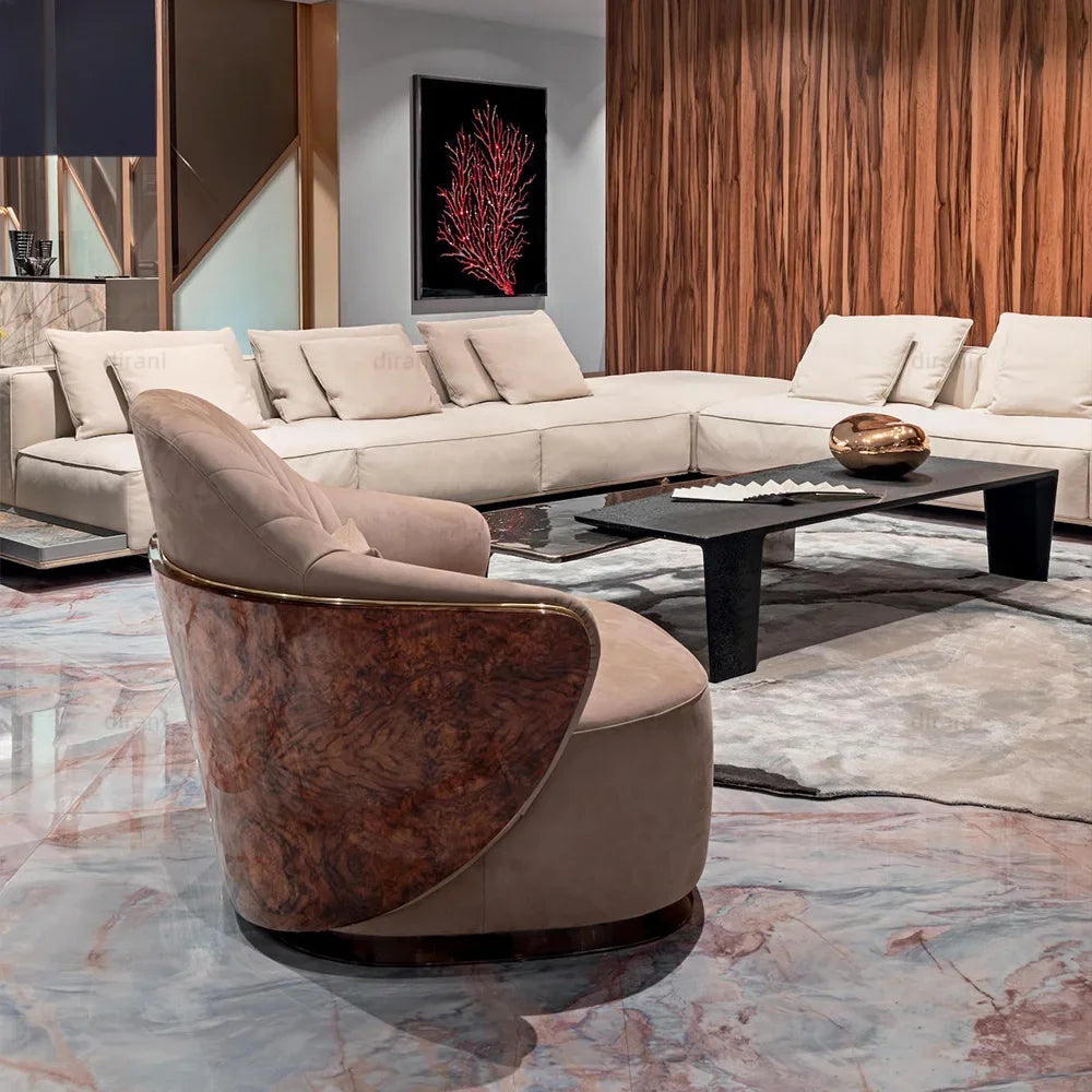 # Hot Villa Living Room Veneer Back Chair Luxury Modern Italian Leather Wood Veneer Leisure Chair