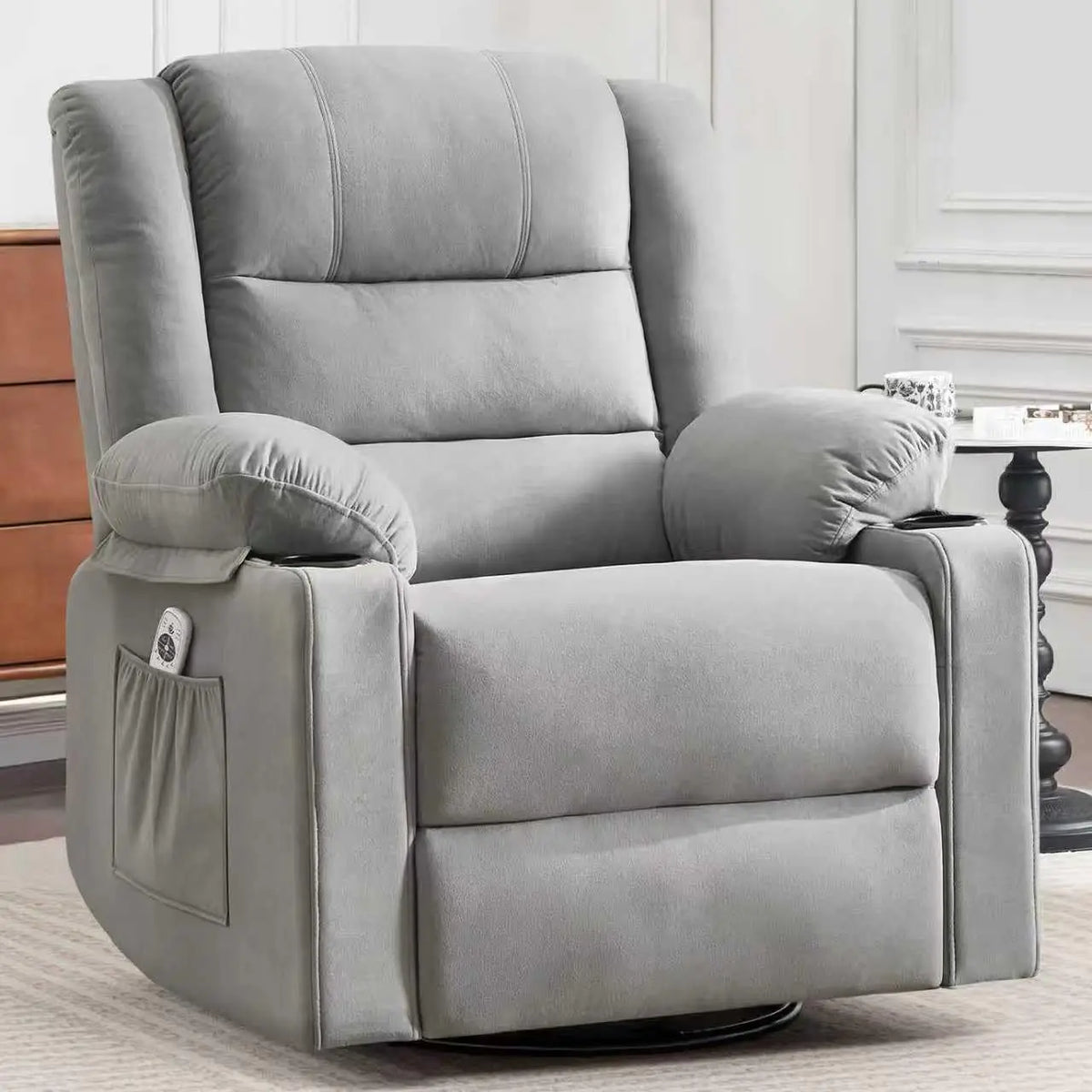 Ketaiyou Rocker Swivel Recliner Chair for Adults, Overstuffed Large Manual Recliner Glider with Massage and Heat, Comfy Soft