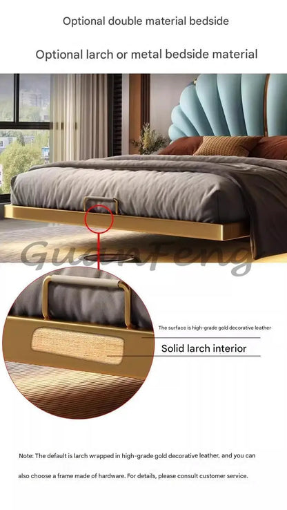 Floating Princess Bed European Genuine Leather Vintage Solid Wood Bed Light Luxury High Quality Cama De Casal Bedroom Furniture