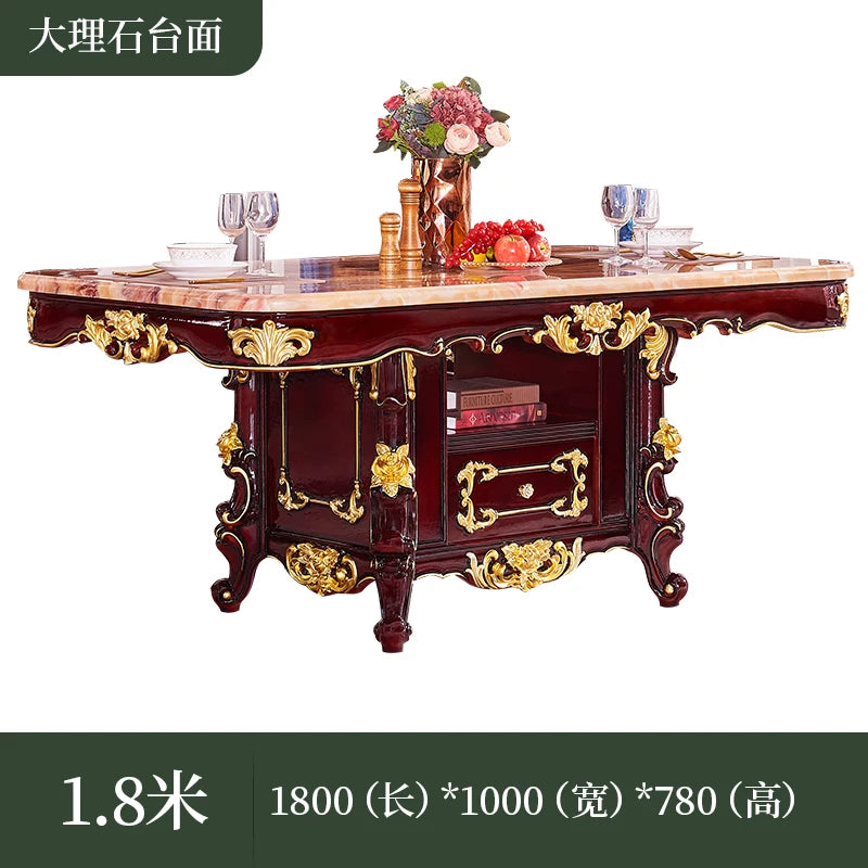 European solid wood marble family villa hotel large dining table and chair combination with locker rectangle