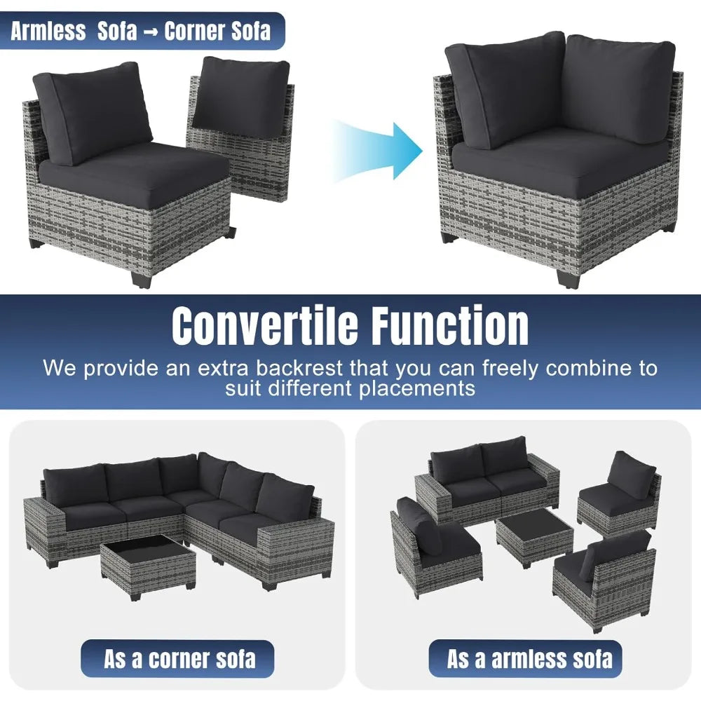 Patio Furniture Set Wicker Rattan Outdoor Sectional Conversation Set with Coffee Table and Thick Cushions