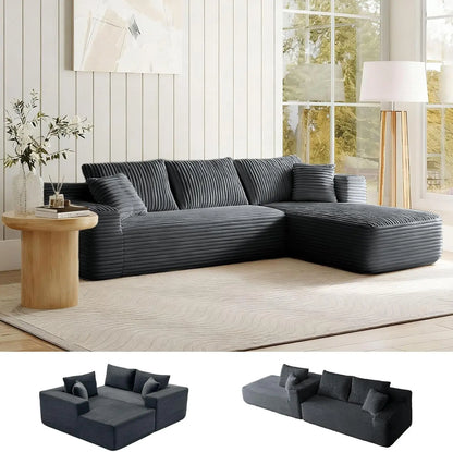 108" Light Luxury Modular Sofa with Chaise | Deep Seat | Comfy Cloud L-Shaped Boneless Sectional for Living Room