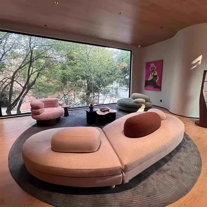 1PCS kXS French Pebble Sofa Designer Large Flat Layer Love Special-shaped Green Fabric Module Combination Arc