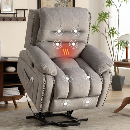 Power Lift Chair for Elderly USB Charging Remote Control Recliner Heat Massage Lay Flat Feature Extendable Fabric