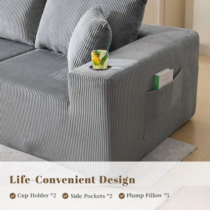 107" Cloud Sectional Couch, Modular Sectional Sofa with L-Shape Chaise, Corduroy Boneless Couch with Deep Seat, Upholstered Sofa