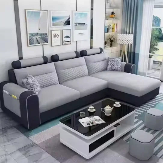 Newest Design Cloth Art Sofa Small Family Sitting Room Furniture Removable and Washable Corner Three Seat Fabric