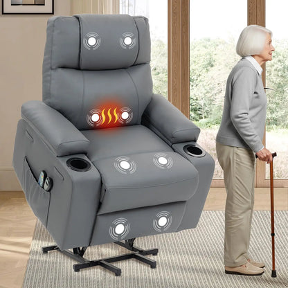 Dual Motor Power Lift Recliner for Elderly Adults with Heat Massage Lay Flat Feature Wireless Remote Cup Holder Customizable