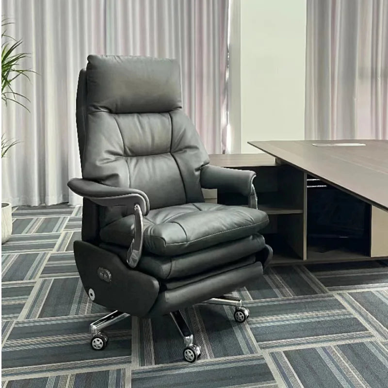 Light luxury lunch break reclining office seat leather class chair comfortable sedentary electric home massage boss