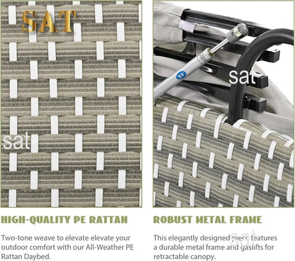 %a Patio Rattan Sunbed with Retractable Canopy, Round Outdoor Sectional Sofa Set with Separate Seating,liftable Table and Remov