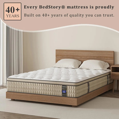 BedStory 12 Inch Full/King Hybrid Gel Memory Foam Mattress, Queen Size Mattress with Breathable Fabric for Comfortable Sleep