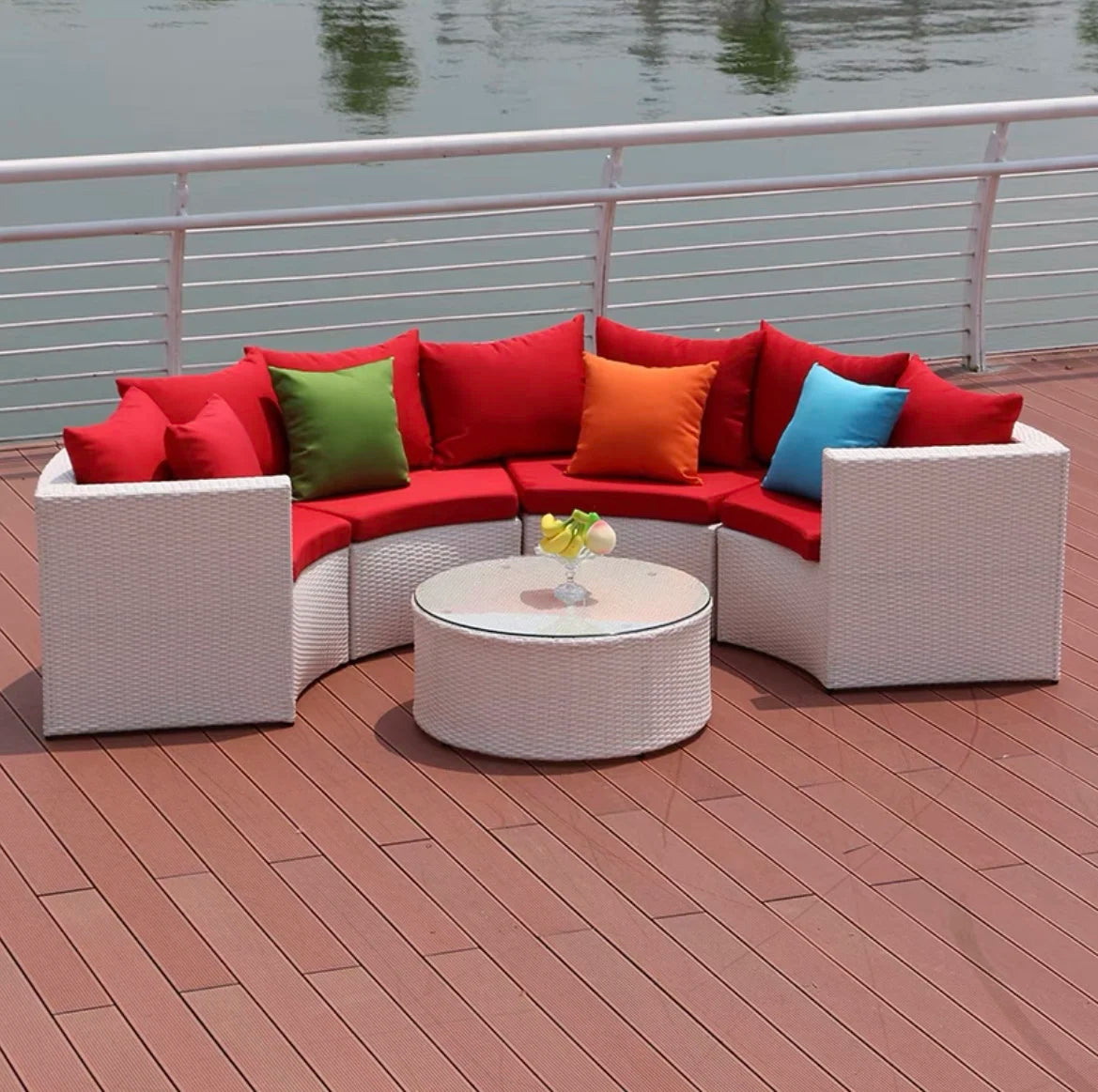 Rattan sofa combination courtyard garden leisure outdoor living room custom semi-circular arc rattan chair terrace outdoor