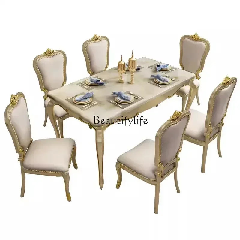 FG10American light luxury solid wood dining table and chair combination European rectangular marble dining table