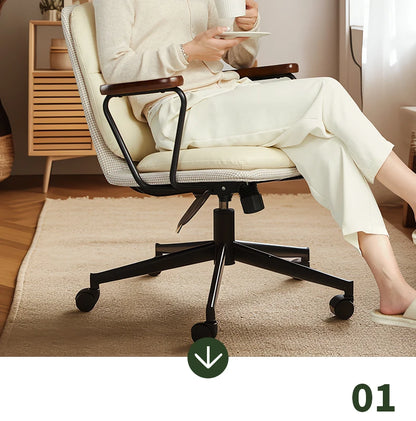 Comfortable Genuine Leather Chair Steel-Legged Adjustable Swivel Seat Ergonomic Desk Chair for Prolonged Sitting