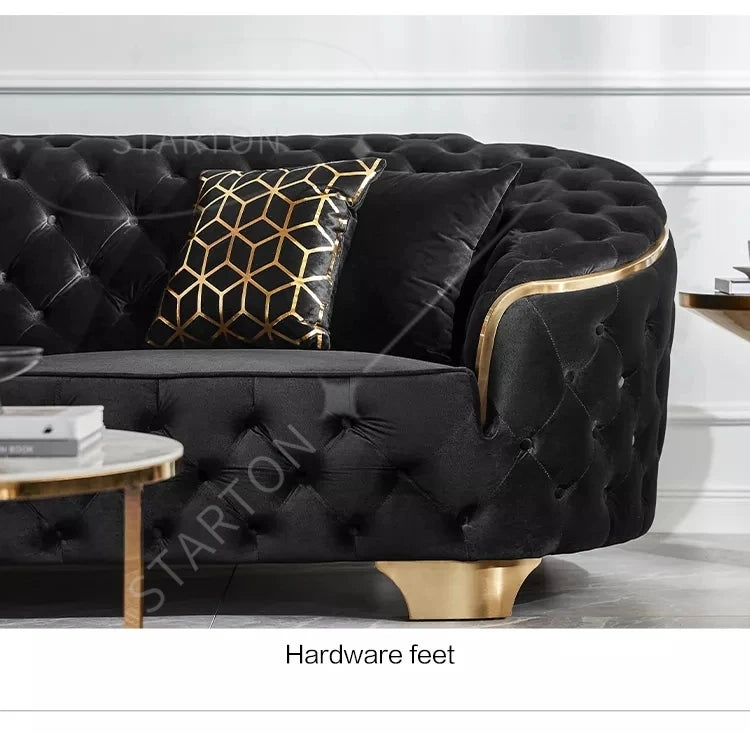 Luxury Gold Stainless Steel and Velvet Soft Sofa for Hotel Office Villa Warehouse or Export Use Sofa Combination