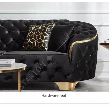 Luxury Gold Stainless Steel and Velvet Soft Sofa for Hotel Office Villa Warehouse or Export Use Sofa Combination