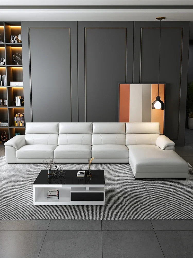 Italian style leather sofa size modern simple high-end cowhide living room sofa set living room combination sofa furniture