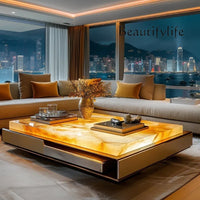 Square luminous jade luxury stone coffee table living room custom square modern luxury stone light luxury villa