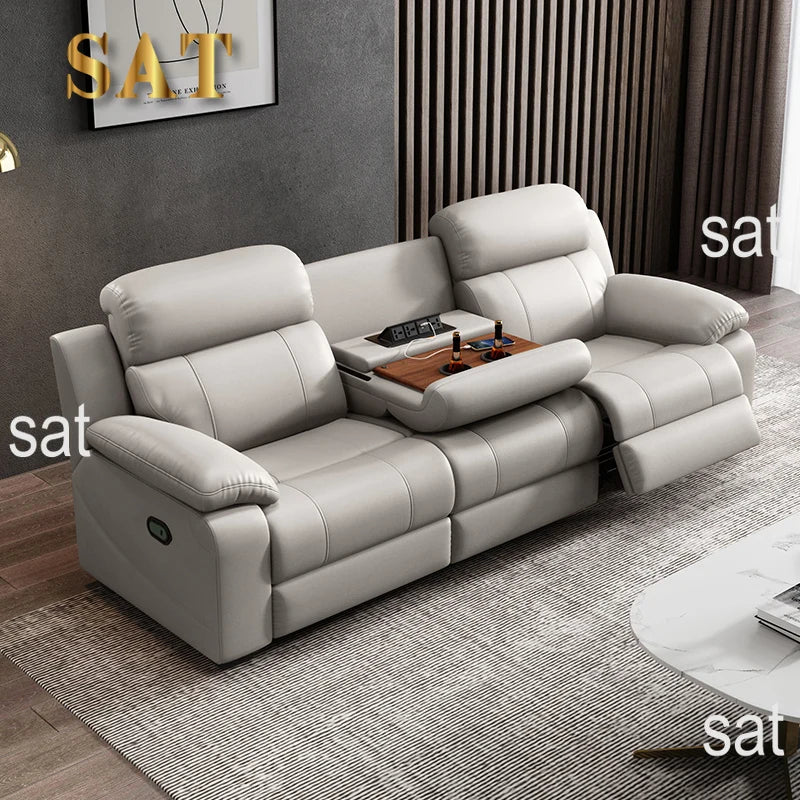 Modern 3 Seater Electric Reclining Sectional Sofa High Quality Leather Living Room Set