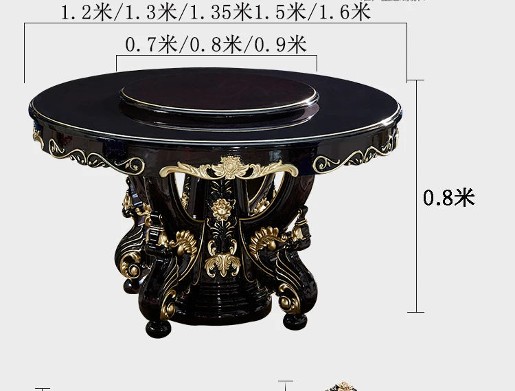 HTT marble dining table and chair combination carved round table for household8 people round  with turntable furniture