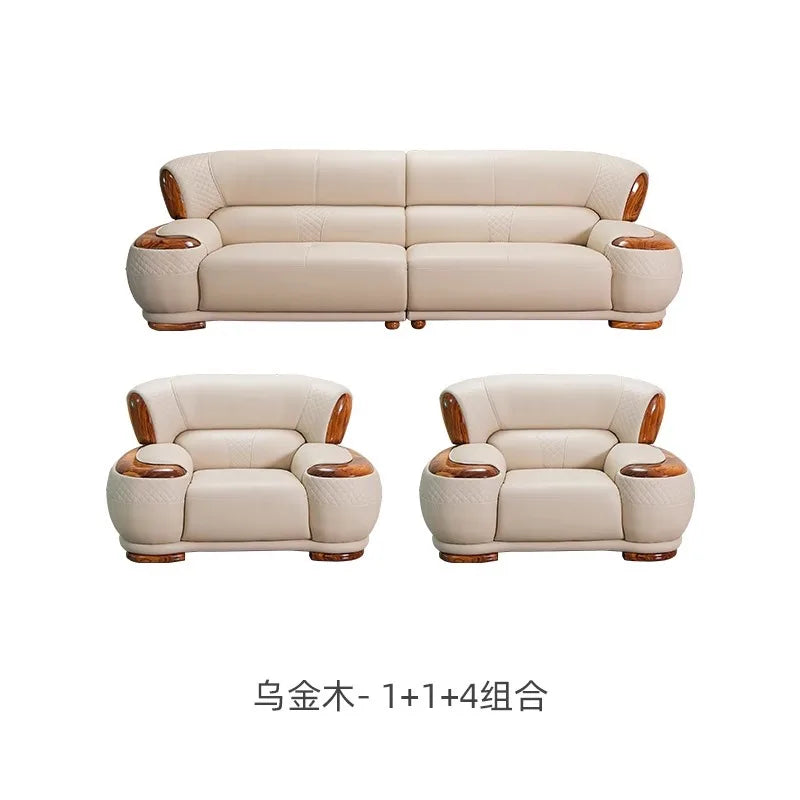 New Chinese Ebony Leather Sofa High-end Villa Large Flat Floor Living Room Leather Art Solid Wood Princess Corner 23 Combination