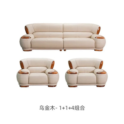 New Chinese Ebony Leather Sofa High-end Villa Large Flat Floor Living Room Leather Art Solid Wood Princess Corner 23 Combination
