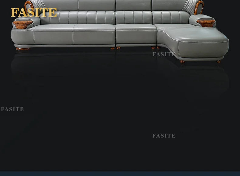 New Chinese black gold wood leather sofa high-end luxury villa living room simple concubine corner household solid wood