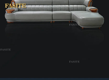 New Chinese black gold wood leather sofa high-end luxury villa living room simple concubine corner household solid wood