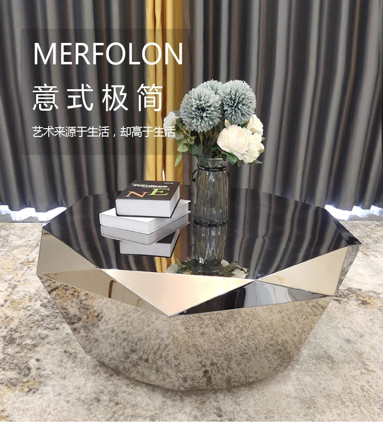 Stainless steel diamond coffee table living room household Italian sofa natural marble furniture