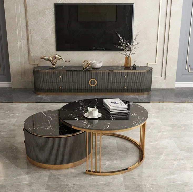 L # Best Selling Popular Marble Coffee Table Luxury Modern Marble Round Stainless Steel Corner Table