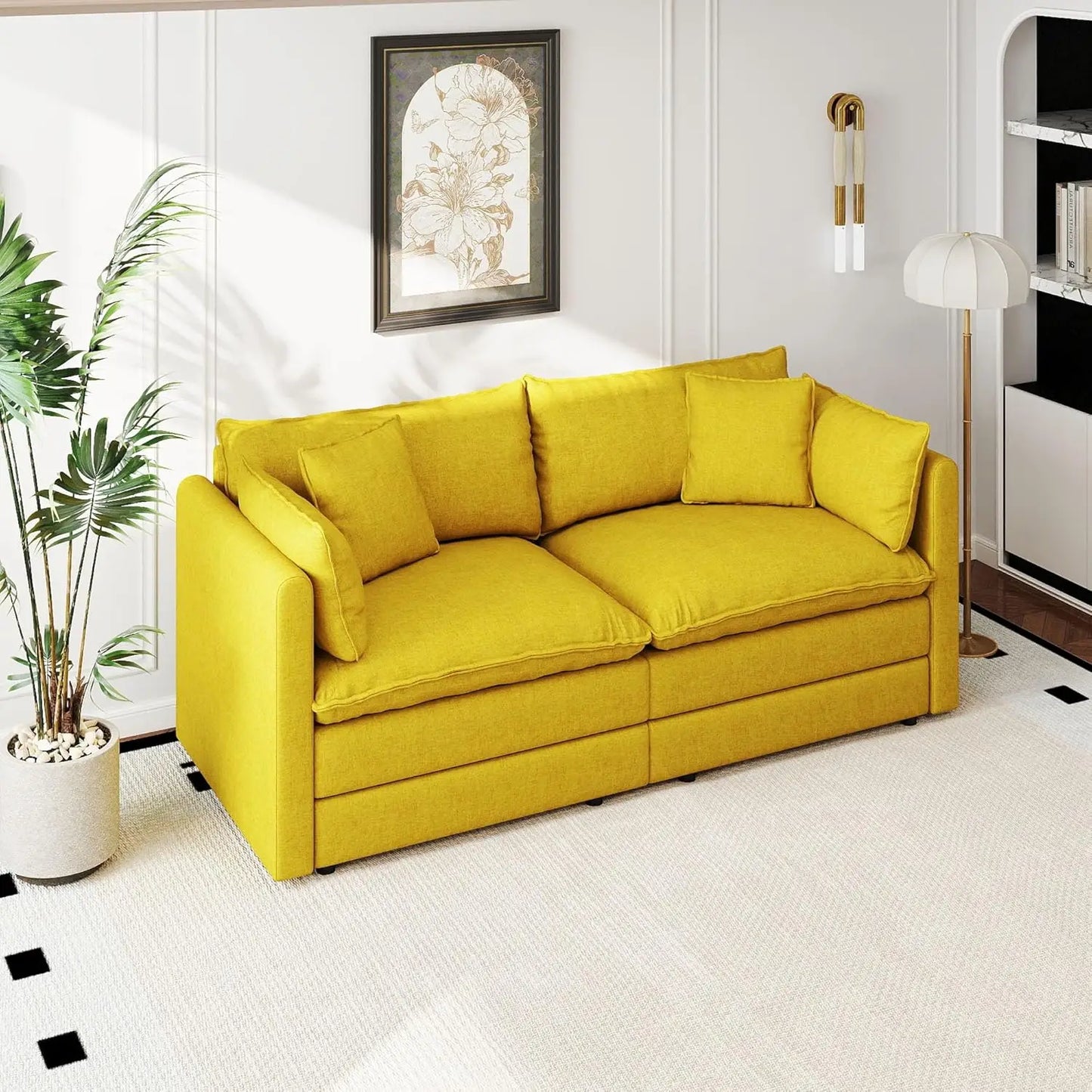 77.16 Inch Deep 2-Seater Sofas Comfy Chenille,Modular Sectional Sofa Modern Convertible Loveseat Couch