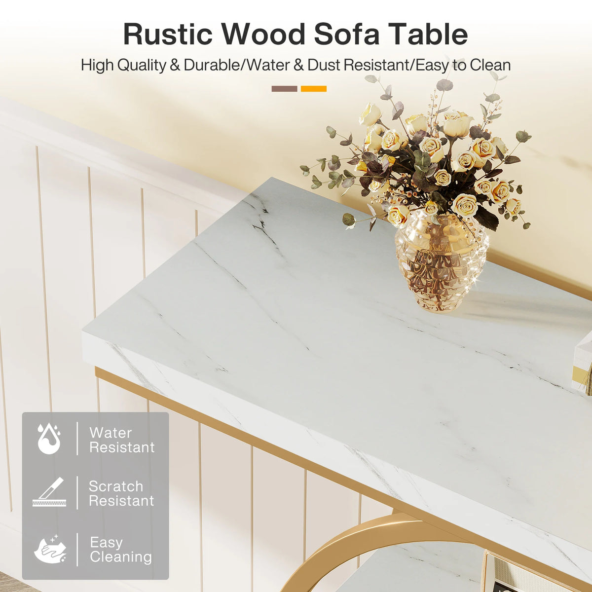 Tribesigns Console Table, Modern Gold Sofa Table Behind Couch with Storage, 4 Tier Entryway Accent Table