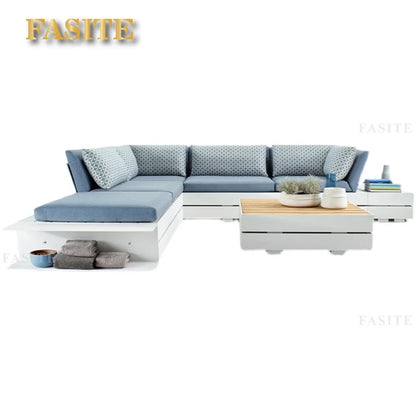 Outdoor sofa, rainproof, sunscreen, rattan craft, courtyard garden, Nordic solid wood coffee table