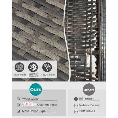 3-Piece Outdoor Patio Furniture Set: Modern Wicker Bistro Set with Rattan Chairs and Glass Coffee Table