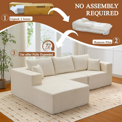 108'' Cloud Couch Modular Sectional Sofa with L-Shape Chaise Modern Upholstered Corduroy Living Room Customized Sofa Set