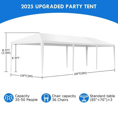 2026 10x30 Heavy Duty Party Tent with 8 Sidewalls Waterproof Outdoor Wedding Event Canopy White Backyard Garden, Custom
