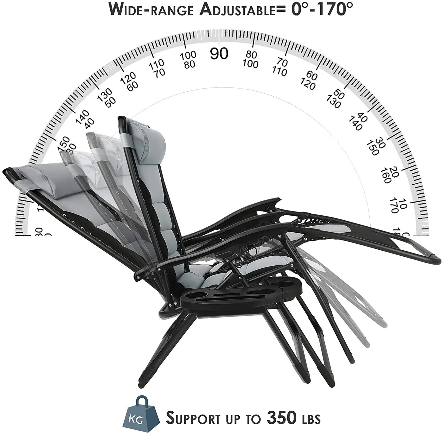 Padded Zero Gravity Lounge Chair Folding Patio Recliner with Adjustable Headrest & Cup Holder, Support 160kg Sun Loungers