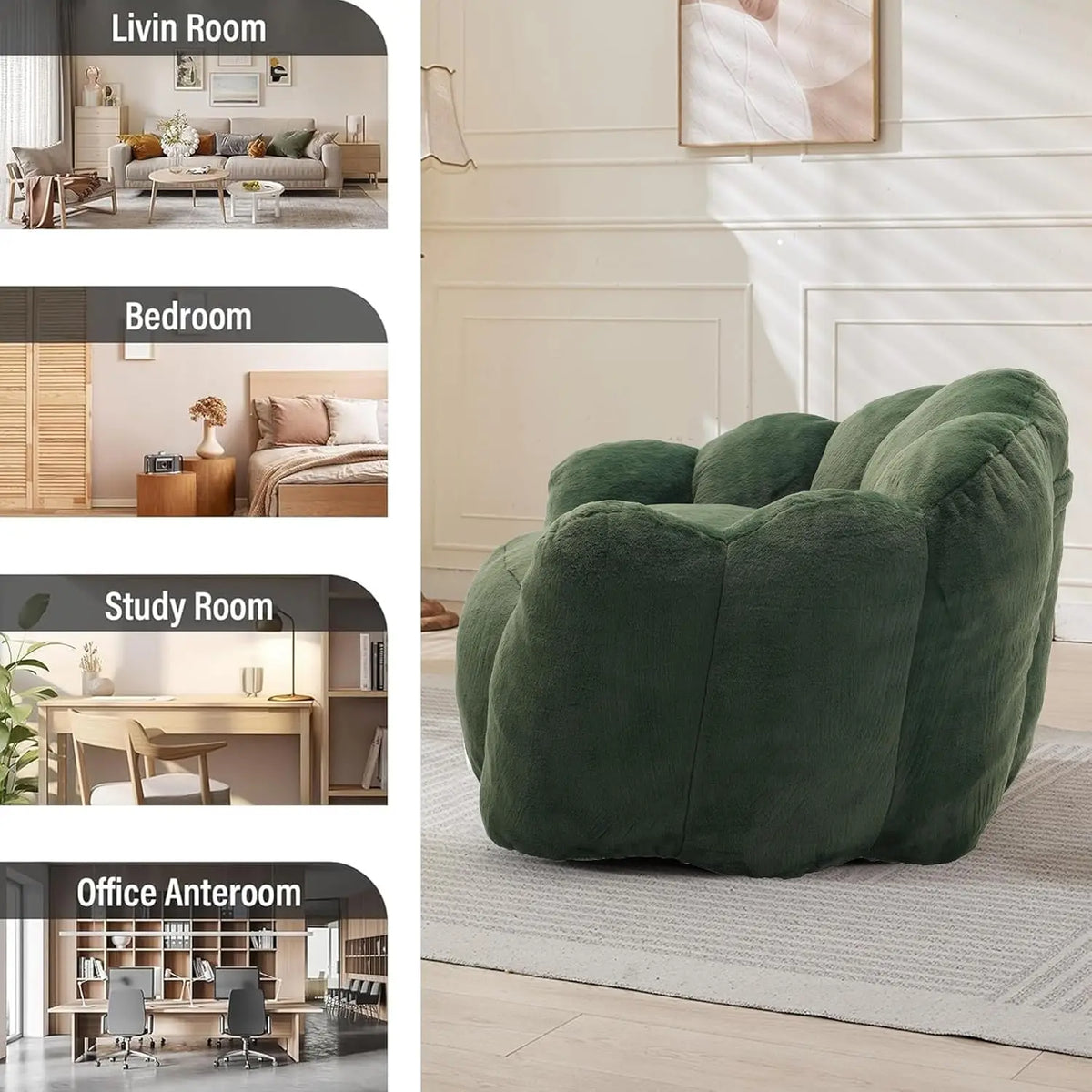 Bean Bag Chair for Adults, Floral Shaped Bean Bag Single Sofa, Ultra Soft Faux Fur Floor Sofa, Oversize Reading, Customized