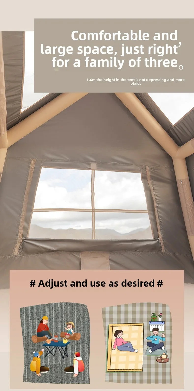 MOUNTAINHIKER 4-6 Person Outdoor Camping Manual Inflation Tent Anti-UV Shade Waterproof Air Tent Hiking Quick Open Beach Fishing