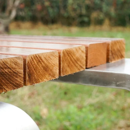 Banc de jardin extérieur moderne en acier inoxydable, chaise populaire, sièges d'entrée et de parc sans dossier, finition bois, offre spéciale