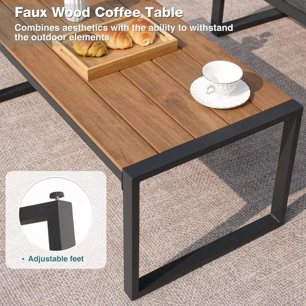 Customizable-Patio Furniture Set, 4 Pieces Outdoor Patio Furniture With Coffee Table Set, Metal Patio Conversation