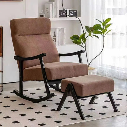 Wooden Rocking Chair Lounge Chair High Backrest Rocking Armchair Accent Chair with Lumber Pillow