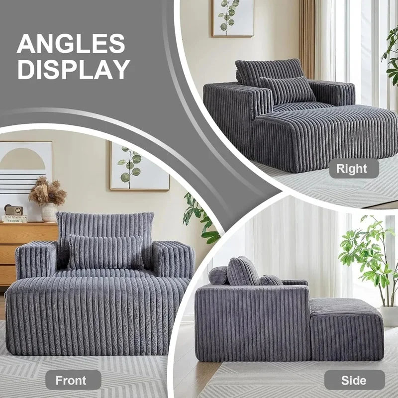 Corduroy Upholstered Square Bean Bag Chair with Footrest, Comfy Lazy Sofa Couch with Pillows, Ideal for Relaxation and Comfort