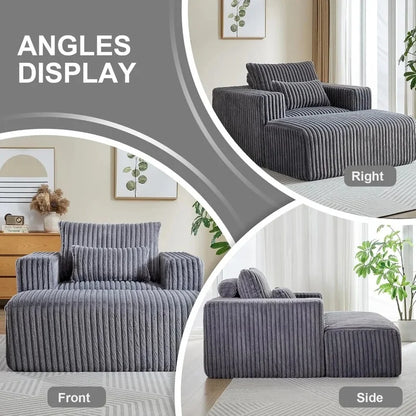 Corduroy Upholstered Square Bean Bag Chair with Footrest, Comfy Lazy Sofa Couch with Pillows, Ideal for Relaxation and Comfort