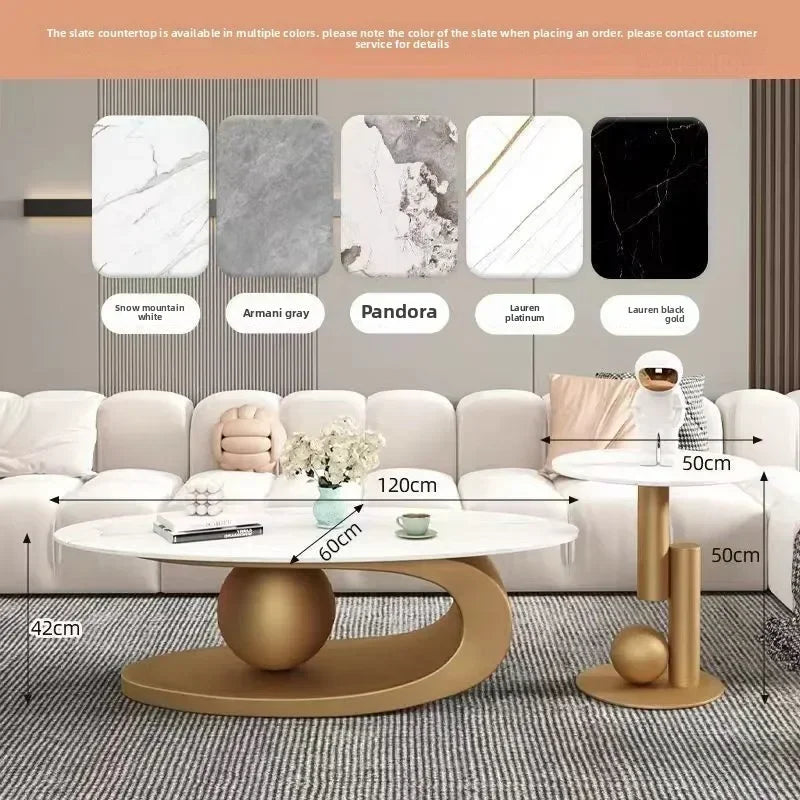 Bright Oval Coffee Tables for Tea Room Italian Rock Slab Easy To Clean Side Table Luxury Tables for Living Room a