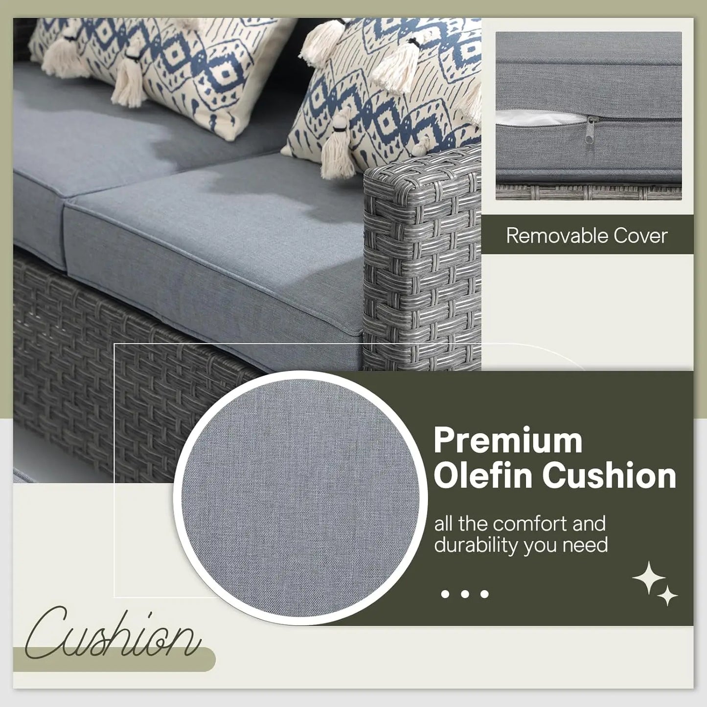 6pcs Grey PE Rattan Outdoor Sectional Sofa Set Lift Table Dining Ottoman Weatherproof Garden Backyard Poolside Customized