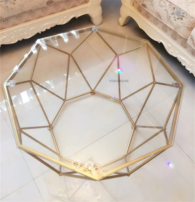 Nordic Light Luxury Tempered Glass Coffee Tables Small Apartment Sofa Side Table Simple Iron Corner Table Living Room Furniture