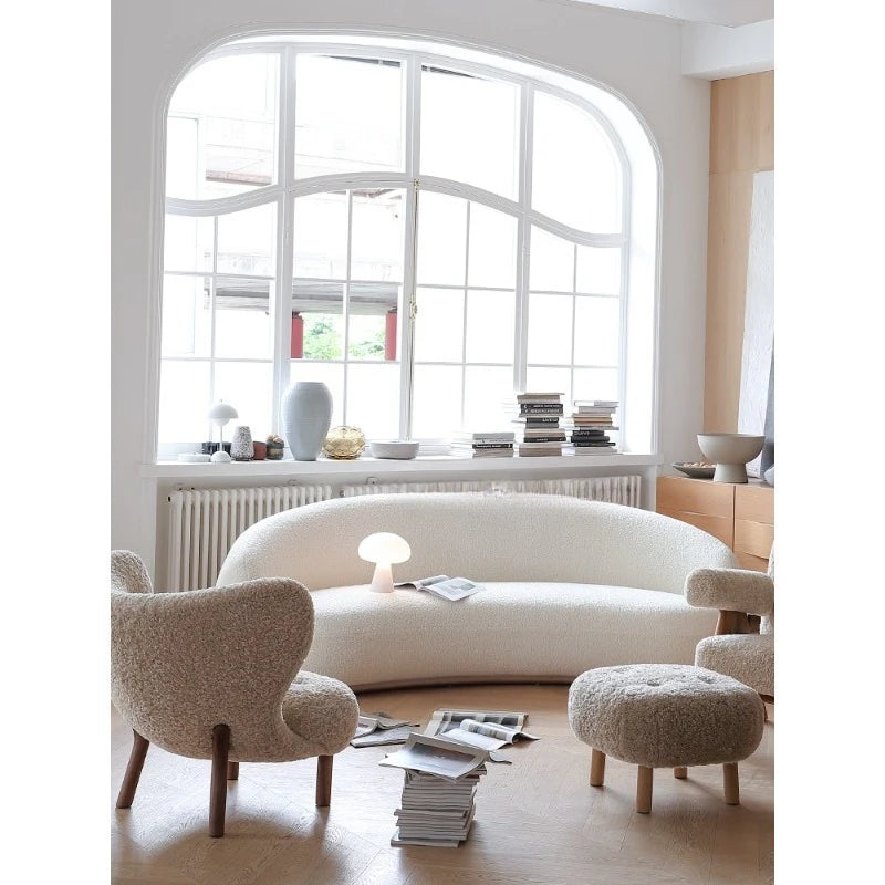 French cream style lamb wool cashew sofa living room three-person curved pea sofa designer sofa