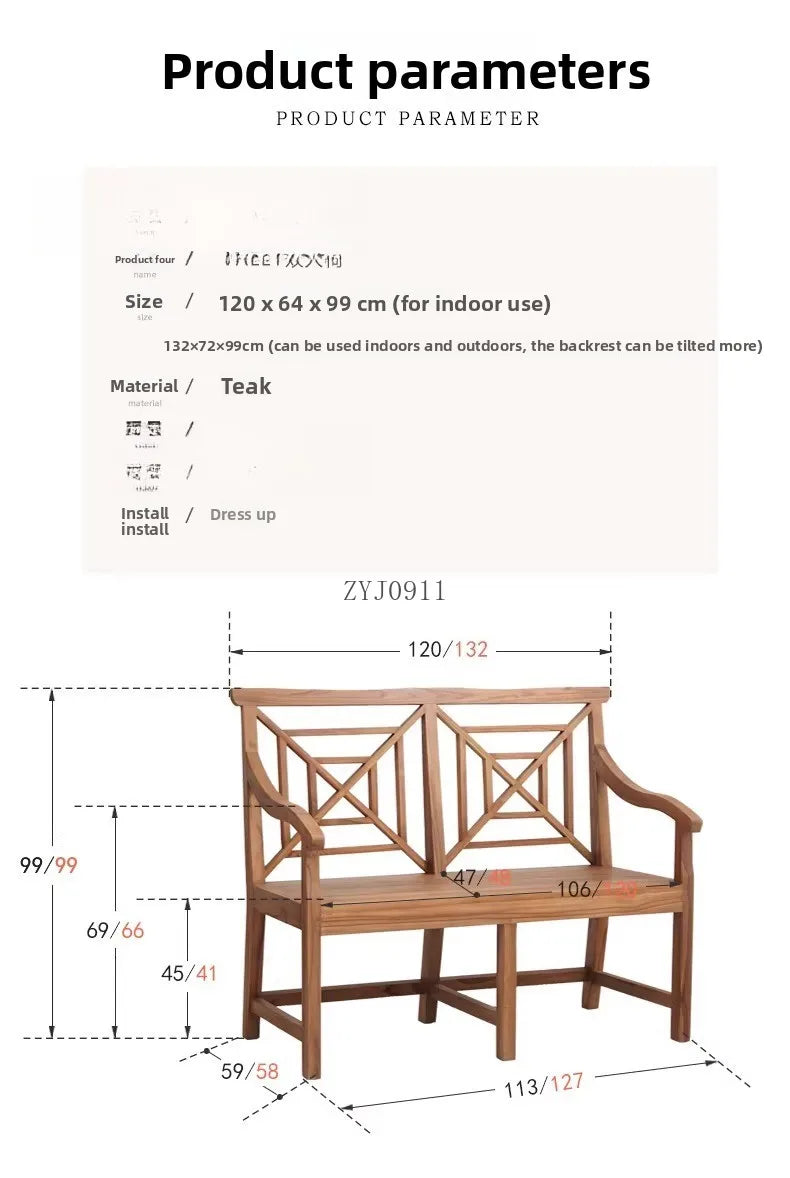 2-Person Teak Garden Bench with Comfortable Armrests, Backrest, and Slatted Seat, Supports 800 lbs, Ideal for Patio, Porch, or P