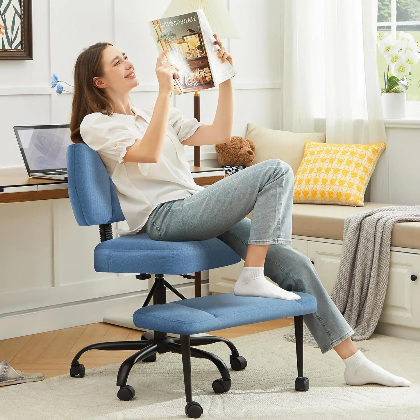 Cross Leg Chair - Meditation Chair with Wheels, ADHD Chair, Height Adjustable Seat, Adjustable Footstool