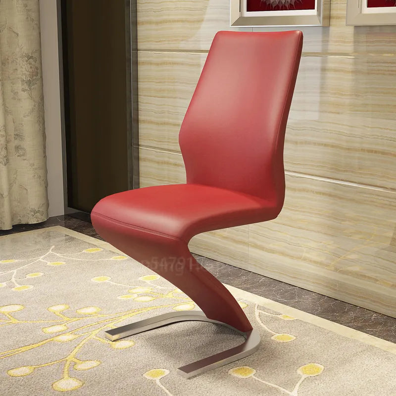 2 Pieces Chairs Modern Simple Z Shape Dining Chair PU Leather Home Living Room Chair Only Chairs L W